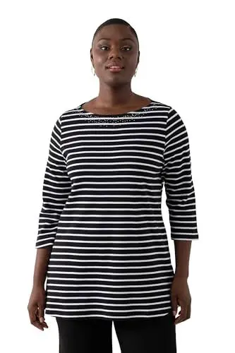 Produktbild: Ulla Popken, Damen, große Größen, T-Shirt, Pima Cotton mit Ringel