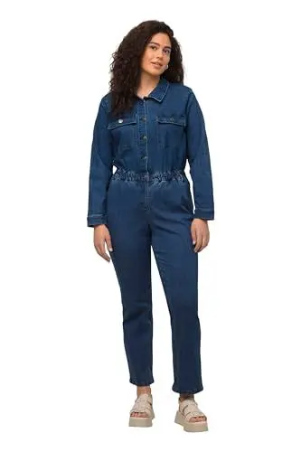 Produktbild: Ulla Popken Damen große Größen Übergrößen Plus Size Jeans-Boilersuit, Jeans-Overall, Hemdkragen, Langarm Blue Denim 58 819998902-58
