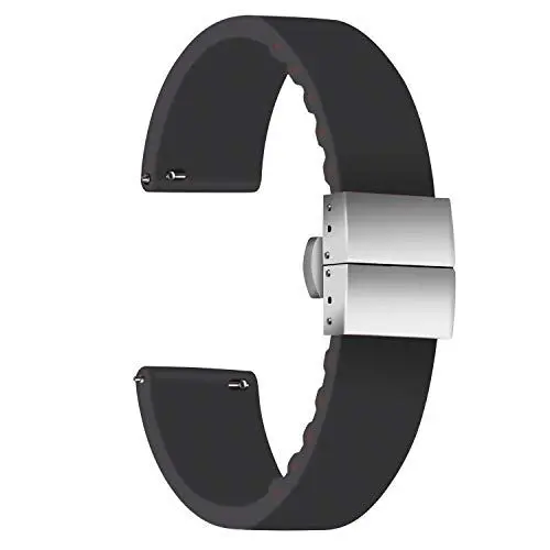 Produktbild: ULLCHRO Unisex Kautschuk Armband mit Edelstahl Silber Faltschließe 22mm Schwarz