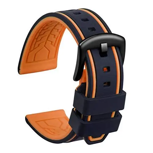 Produktbild: ULLCHRO Unisex Kautschuk Armband mit Gebürstete Edelstahl Silber Schnalle 24mm Schwarz Orange