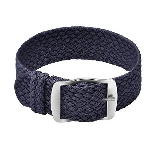 Produktbild: ULLCHRO Unisex Perlon Nylon Armband mit Edelstahl Silberne Schnalle 20mm MarineBlau