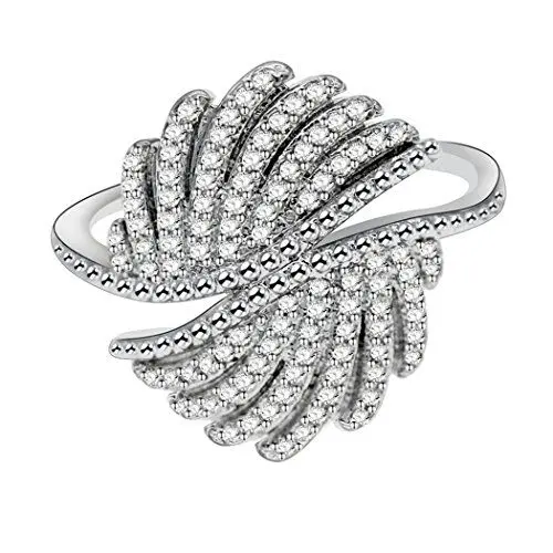 Produktbild: Uloveido Damen Silberfarbe Rundschnitt CZ Engelsflügel Ringe Simuliert Diamant Versprechen Hochzeitsfest Geschenk Schmuck Geschenke für Sie Größe 52 (16.6) Y346