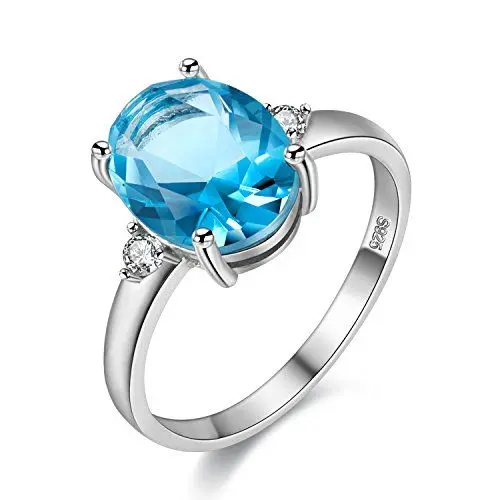 Produktbild: Uloveido Frauen 925 Sterling Silber Einstellbare Größe Jubiläum Versprechen Ring, Mädchen Platin Überzogene Blau Edelstein Hochzeit Verlobungsring FJ106