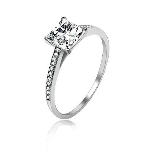Produktbild: Uloveido Frauen 925 Sterling Silber Promise Ring 6mm Princess Cut Clear Zirkonia CZ Halo Verlobung Ehering 2g Größe 52 (16.6) LJ078
