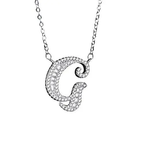 Produktbild: Uloveido Initiale G Brief Weißes Gold Überzogene Halskette Anhänger für Frauen Mädchen Kinder Mom Friend mit Zirkonia Stein CZ Kristalle NL025