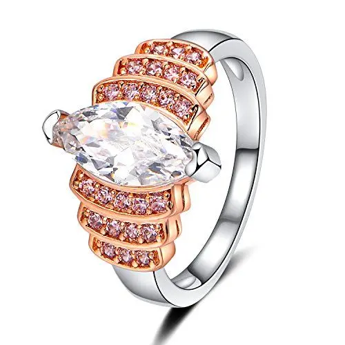 Produktbild: Uloveido Marquise Cut Clear Zirkonia Fliege Unendlichkeit Versprechen Ring für Frauen Rose Gold und Platin überzogen Zwei Töne Ringe Hochzeit Größe 52 (16.6) Y359
