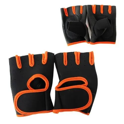 Produktbild: ULTECHNOVO Atmungsaktive rutschfeste Halbhandige Fitnesshandschuhe Für Herren Und Damen XL Orange Gelb Für Gewichtheben Training Und Outdoor-Sport Mit Verstärktem Palmenschutz