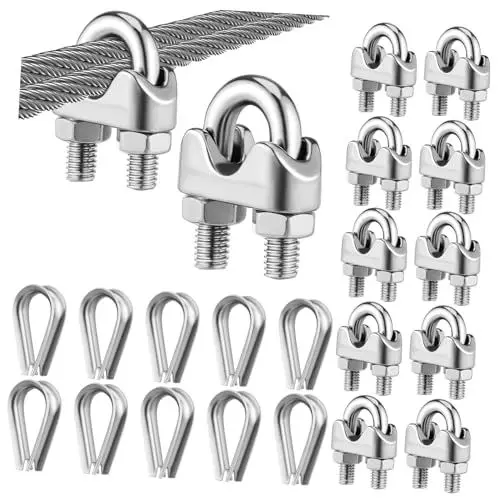 Produktbild: ULTECHNOVO 22stücke Teiliges Rostfreien Seilklemmen Und Clips Für Kabel Leichte Sichere Und Einfach Zu Installierende Drahtseilklemmen Für Vielseitige Anwendungen