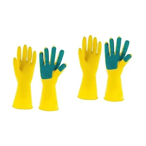 Produktbild: ULTECHNOVO 2 Paar Haushaltsreinigungsgeräte Schwammhandschuhe Haushaltshandschuhe aus Latex Waschhandschuhe Brillenband Hausarbeitshandschuhe Latex handschuhe sauber Scheuerschwamm Handschutz