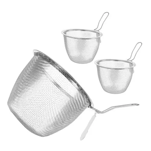Produktbild: ULTECHNOVO 3stücke Küchensieb Edelstahl Mit Grobmaschigem Und Feinmaschigem Sieb Sowie Nudelkorb Aus Netzgewebe Für Abschöpfen Abseihen Und Abtropfen Von Lebensmitteln