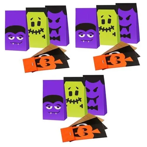 Produktbild: ULTECHNOVO 72 Stk halloween tüten für süßigkeiten halloween süßigkeiten tüte Halloween-Geschenktüten aus Papier Trick or Treat Bonbonpapierhalter Halloween-Taschen für Geschenke Kürbis