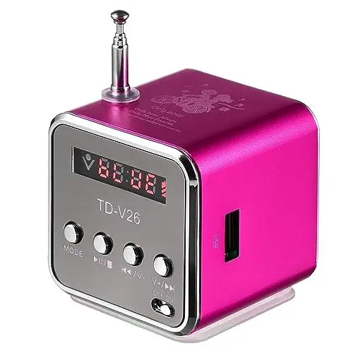 Produktbild: ULTECHNOVO Mini Radio Mit Batterie Td-V26 Mini Drahtloser Musikplayer Stereolautsprecher Mp3 Mp4 Musikplayer für Computer Handy Unterstützung für Micro/U-Disk, Rosig Radiowecker Rosa