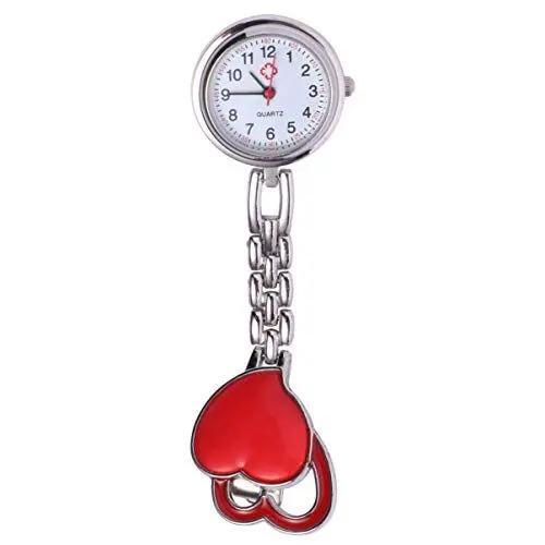 Produktbild: ULTECHNOVO Schwesternuhr Ansteckuhr Herz Hängende Taschenuhr Krankenschwesteruhr Mädchen Damen Brosche Uhr FOB Uhr Pulsuhr Pflegeuhr mit Kette für Medizinisches Quarzwerk