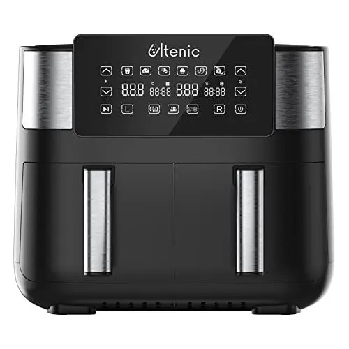 Produktbild: Ultenic Dualer Heißluftfritteuse, 7.6L Familienformat für 6-8 Portionen, 6-in-1 Smart-Multikocher, 2 Schubladen, Max 205℃, Rösten, Grillen, Backen, Wenig Öl, 55dB, Schwarz, K20