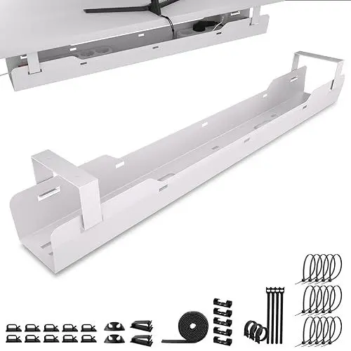 Produktbild: Ultimate Setup® Kabelwanne Schreibtisch für bestes Kabelmanagement - Im Kabelkanal Schreibtisch einfach Kabel verstecken (weiß)