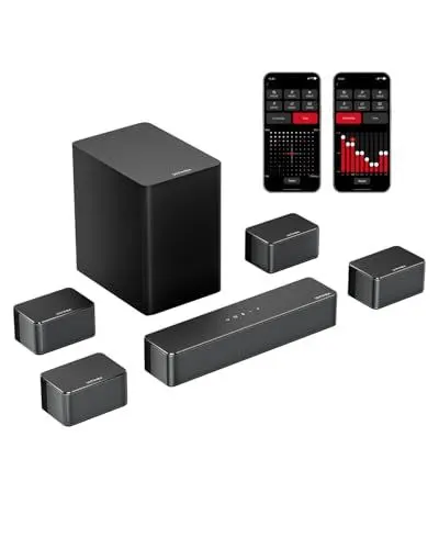 Produktbild: ULTIMEA 7.1ch Soundbar, Virtuelle Surround Sound System für TV, App-Steuerung, 4 kabelgebundene Surround-Lautsprecher, Soundbar für Smart TV mit Subwoofer Wireless, Heimkino Sound System, Poseidon D70