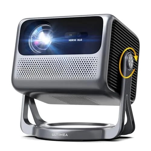 Produktbild: ULTIMEA Beamer 4K Unterstützung Android TV 11.0 mit Netflix, tragbarer Outdoor Beamer mit 90° Gimbal Stand-free Design, 600 ANSI Lumen, Dolby Audio, 5G WiFi Bluetooth 5.3 Smart Beamer, Nova C40