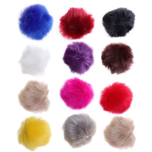 Produktbild: ULTNICE 12 Stück Faux Fur Pom Poms, flauschig, zum Stricken von Hüten, charmante Taschen