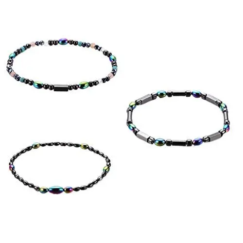Produktbild: ULTNICE Magnetische Therapie Fuß Kette 3Pcs Hämatit Polygon Perlen Arthritis Armband Fußkettchen Schmuck für Mädchen Frauen Männer Damen