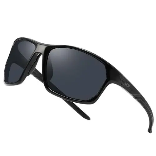 Produktbild: ULTR Sonnenbrille Herren Polarisiert RAYZ - Sport Sonnenbrille für Damen - Bequeme Sportbrille Verspiegelt für Fahrrad, Sport, Laufen, Retro Sunglasses Men (Schwarz (Schwarzes Glas))
