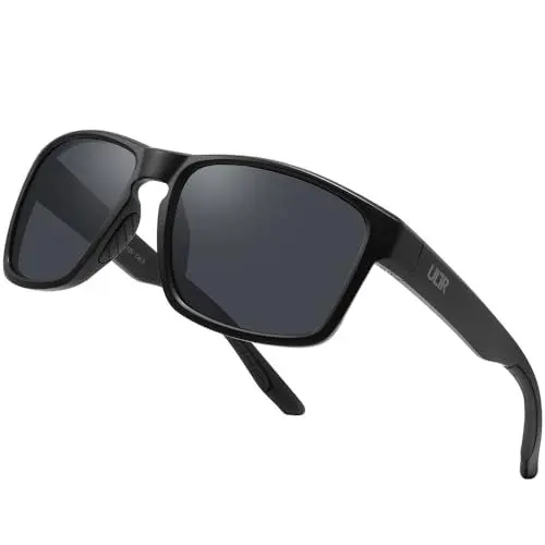 Produktbild: ULTR Sonnenbrille Herren Polarisiert VIBE - Sport Sonnenbrille für Damen - Bequeme Sportbrille Verspiegelt für Fahrrad, Sport, Laufen, Retro Sunglasses Men (Schwarz (Schwarzes Glas))