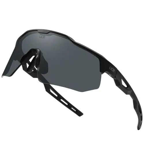 Produktbild: ULTR Sportbrille AERO, Sonnenbrille für Herren & Damen, TR90 Rahmen, für Sport wie Radfahren MTB Sportsonnenbrille Radbrille Sportbrille Fahren Angeln Baseball Laufen (Schwarz (Schwarzes Glas))