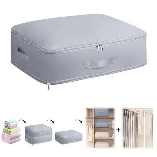 Produktbild: Ultra Platzsparender selbstkomprimierender Organizer, Kaluofan Komprimierender Organizer mit kleiderhülle, Super Space Saving Organiser Aufbewahrungstasche für Kleidung, Bettdecke und Decke(Rosa)