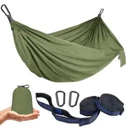 Produktbild: Ultraleicht Hängematte Outdoor 300KG Tragkraft | Reise Hängematte Camping Atmungsaktiv Schnelltrocknendes | Tragbare Fallschirm Nylon Hängematte für Rucksackreisen, Wandern, Garten