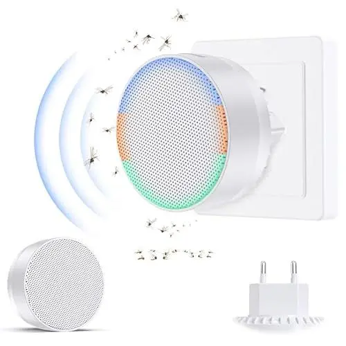 Produktbild: Ultraschall Schädlingsbekämpfer, 2 Stück Elektrisch Mückenstecker Insektenschutzmittel Mit Nachtlicht, Spinnenabwehr Innenräumen Plug-in Pest Repeller für Mäuse Kakerlaken Fliegen Wespen Flöhe, Weiß