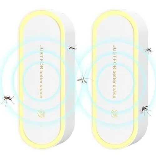 Produktbild: Ultraschall Schädlingsbekämpfer 2 Stück, LED Nachtlicht Elektrisch Insektenschutzmittel Moskitoschutz Innenräumen Plug-in Pest Repeller für Mücken Mäuse Spinnen Kakerlaken Fliegen Wespen Flöhe, Weiß