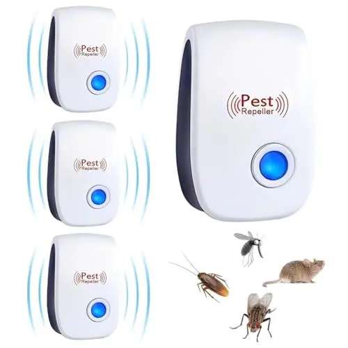 Produktbild: Ultraschall Schädlingsbekämpfer,4 Stück Mückenschutz Ultraschall, Elektronische Moskitoschutz Pest Control Repeller Innenräume für Mäuse,Mücken, Insekten, Spinnen, Kakerlaken