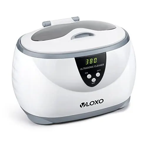 Produktbild: Ultraschallreinigungsgerät 600ml VLOXO Brillenreinigungsgerät 5 Timing 50W Ultraschallreiniger für Zahnprothesen Schmuck Ulrtaschallbad 42KHZ mit Korb & Uhrenständer LED Anzeige (EU Stecker)