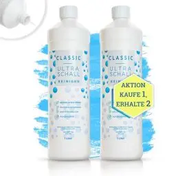 Produktbild: Ultraschallreiniger Konzentrat 2x1000ml für jedes Ultraschallgerät – Ultraschall Reiniger für Brillen (Vom Augenoptiker entwickelt)(Set)