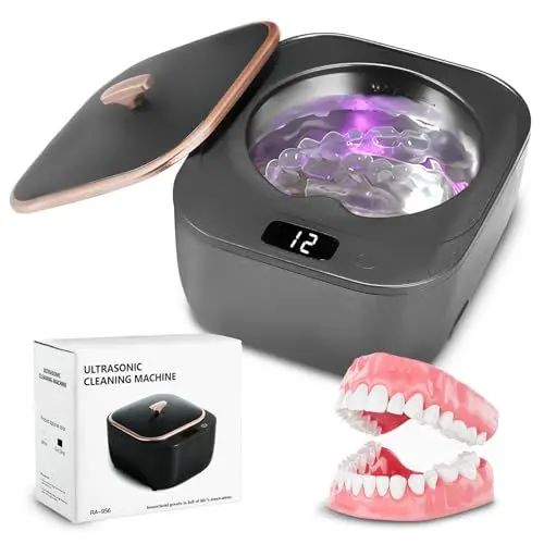 Produktbild: Ultraschallreinigungsgerät für Zahnersatz 250ML,48000Hz Schmuckreiniger UV Ultraschallreiniger, 360° Reinigung Tragbares Ultrasonic Cleaner für Ringe Ohrringe Diamanten (Schwarz)