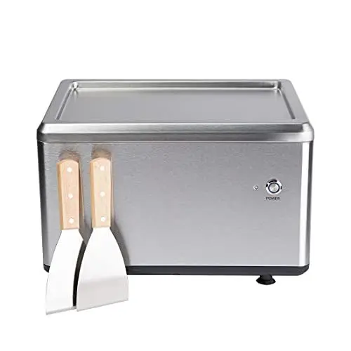 Produktbild: Ultratec 331400000749 Roll-Eismaschine, bereitet leckeres Eis für Ice Cream Rolls in nur 3 Minuten zu, Bedienung über eine Taste, vielfältige Sortenwechsel möglich, inkl. 2 Metallspachteln, Silber