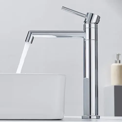 Produktbild: Ulytid Waschtischarmatur Hoch, Waschtisch Armatur Chrom Wasserhahn Bad 360° Schwenkbar Aufsatzbecken Wasserhahn mit Auslauf Höhe 204 mm Einhebel Mischbatterie