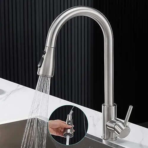 Produktbild: Ulytid Wasserhahn Küche Ausziehbar, Hochdruck Küchenarmatur mit Brause Ausziehbar 3 Modus, Mischbatterie Spültischarmatur Einhebelmischer Armatur Küche 360° Drehbar Auslauf, 304 Edelstahl Gebürsteter