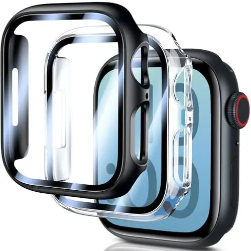 Produktbild: UM UNIQUEME für Apple Watch Series 9/8/7 45mm Hülle - 2 Stück, 360° Ultradünne PC Hard Schutzhülle, Kratzfest & Voller Schutz, Displayschutz für iWatch 45mm - Schwarz