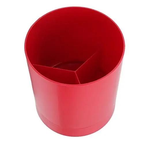 Produktbild: Um 360 Grad Drehbarer Utensilienhalter mit Fachdesign, rutschfest, Premium-PP – Tolle für die Küche zu Hause, Weißes Metall, Küchenutensilienbehälter (Rot)