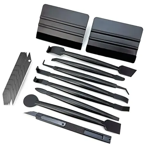 Produktbild: Umaki Auto-Folien-Werkzeugset mit Kunststoffschaber, 9 mm Universalmesser und 10 Klingen sowie 7-IN-1 Micro-Folien-Rakel - Ideal für Fensterfolien, Autolackschutzfolien, Autoaufkleber und Grafiken