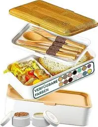 Produktbild: Umami All-in-1 1,2L Bento Lunchbox Erwachsene mit Besteck, 2 Saucenbehältern als Brotdosen Salat, Snack Bento Box, Auslaufsicher Brotdose Erwachsene, Inkl. Zubehör Brotdose mit Fächern für Meal Prep