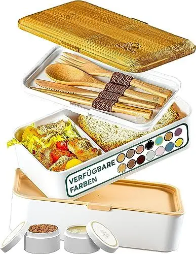Produktbild: Umami All-in-1 1,2L Bento Lunchbox Erwachsene mit Besteck, 2 Saucenbehältern als Brotdosen Salat, Snack Bento Box, Auslaufsicher Brotdose Erwachsene, Inkl. Zubehör Brotdose mit Fächern für Meal Prep