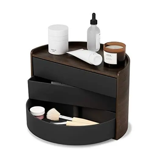 Produktbild: UMBRA Moona Schmuckaufbewahrung, Makeup Accessoire Organizer mit drehbaren Schubfächern, Schwarz/Walnuss, Einheitsgröße