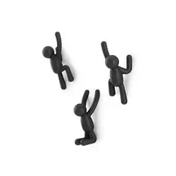 Produktbild: Umbra Buddy Haken - Dekorative Wandhaken Garderobe für Jacken, Schals, Taschen, Rucksäcke, Handtücher und Mehr, 3er-Set, Schwarz