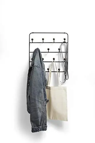 Produktbild: Umbra Estique Multifunktionale Türgarderobe mit 14 Haken, Türhaken ohne Bohren, Multiorganizer über der Tür hängend, Wandgarderobe, Schwarz/Walnuss