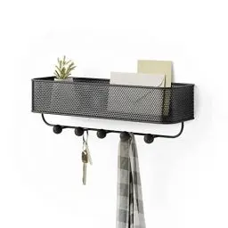 Produktbild: Umbra Estique Schlüsselbrett mit Briefablage, Multifunktionaler Wand Organizer mit 5 Haken, Schwarz/Walnuss