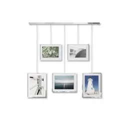 Produktbild: Umbra Exhibit Foto Collage Bilderrahmen – Flexibles Bilderrahmen-Set zur Horizontalen und Diagonalen Anbringung, für 5 Photos, Kunstdrucke, Bilder, 10 x 15 und 13 x 18 cm, Chrom, 5 Rahmen