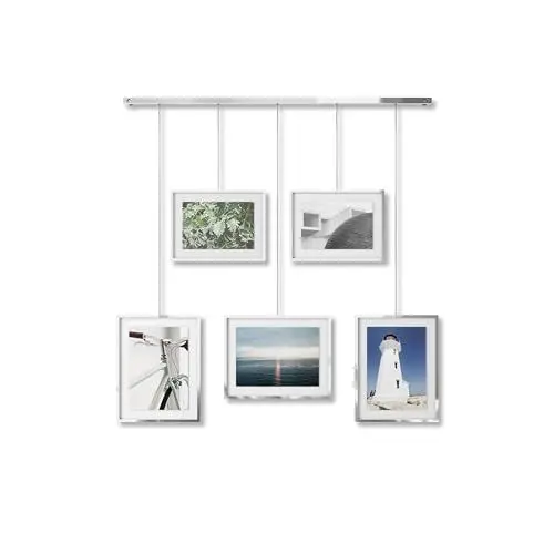 Produktbild: Umbra Exhibit Foto Collage Bilderrahmen – Flexibles Bilderrahmen-Set zur Horizontalen und Diagonalen Anbringung, für 5 Photos, Kunstdrucke, Bilder, 10 x 15 und 13 x 18 cm, Chrom, 5 Rahmen