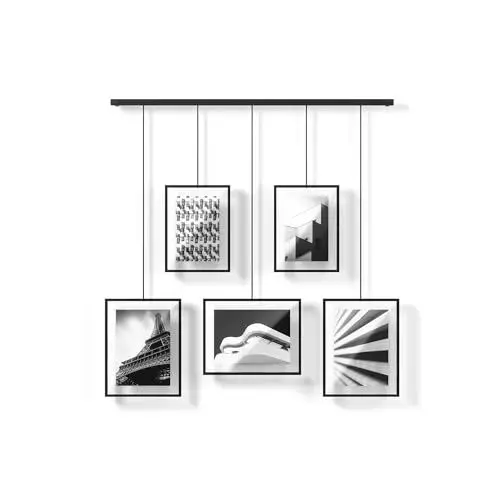 Produktbild: Umbra Exhibit Foto Collage Bilderrahmen – Flexibles Bilderrahmen-Set zur Horizontalen und Diagonalen Anbringung, für 5 Rahmen, Kunstdrucke, Bilder, 10 x 15 und 13 x 18 cm, Schwarz