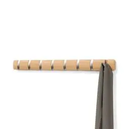 Produktbild: Umbra Flip 8 Garderobenhaken – Moderne, Schlichte und Platzsparende Garderobenleiste mit 8 Beweglichen Haken für Jacken, Mäntel, Schals, Handtaschen und Mehr, Natur